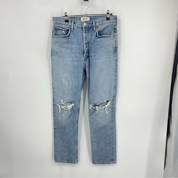 Agolde Riley High Rise Straight Jeans Knee Distressing Size 27 Women’s Cotton - Picture 2 of 12